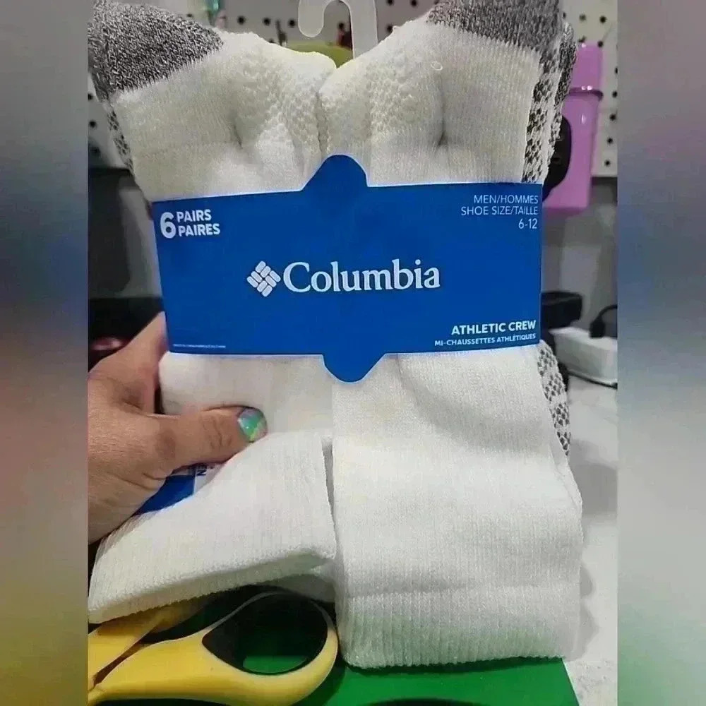 Columbia Men's Athletic Crew Socks White SZ Large 6-12 (6 Pairs) Super Soft
